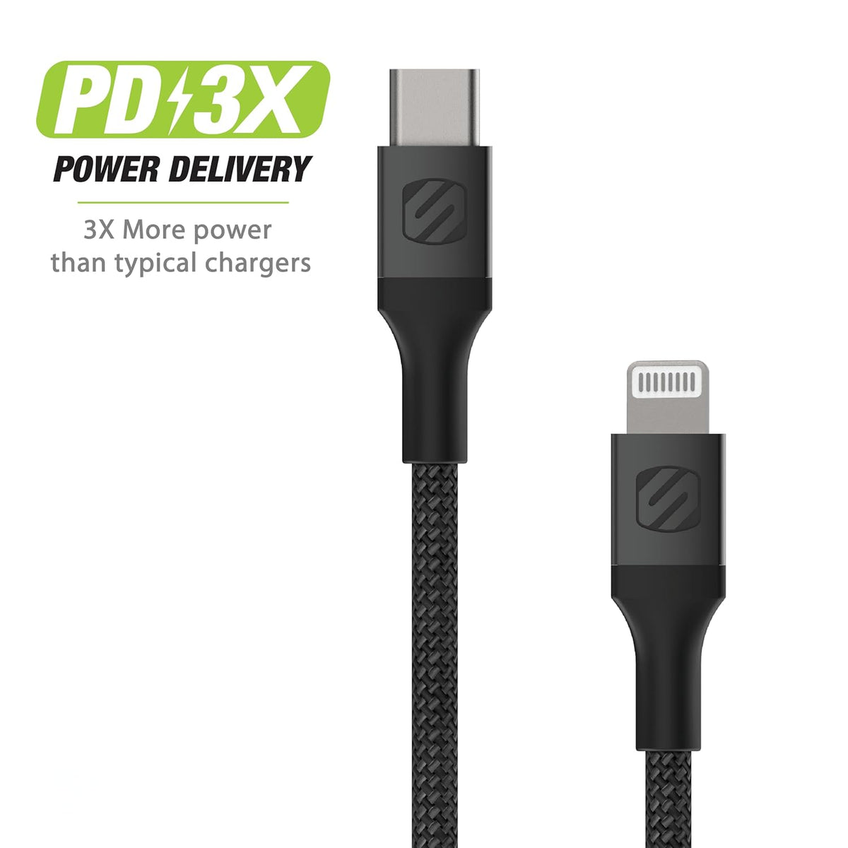 Scosche Ci4B8SG-SP Strikeline Mfi Certified Premium Charge & Sync Braided Cable for Lightning and USB-C Devices