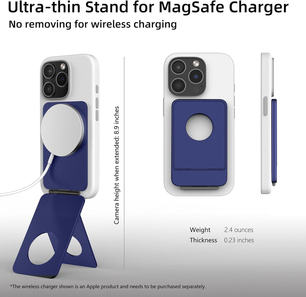 Phone Tripod Stand, Aluminum Alloy Mini Tripod Compatible with Magsafe iPhone 16/15/14/13/12 Series, Foldable Strong Magnetic Phone Stand, Mult-Angle Adjustment Selfie Stick (Navy Blue)
