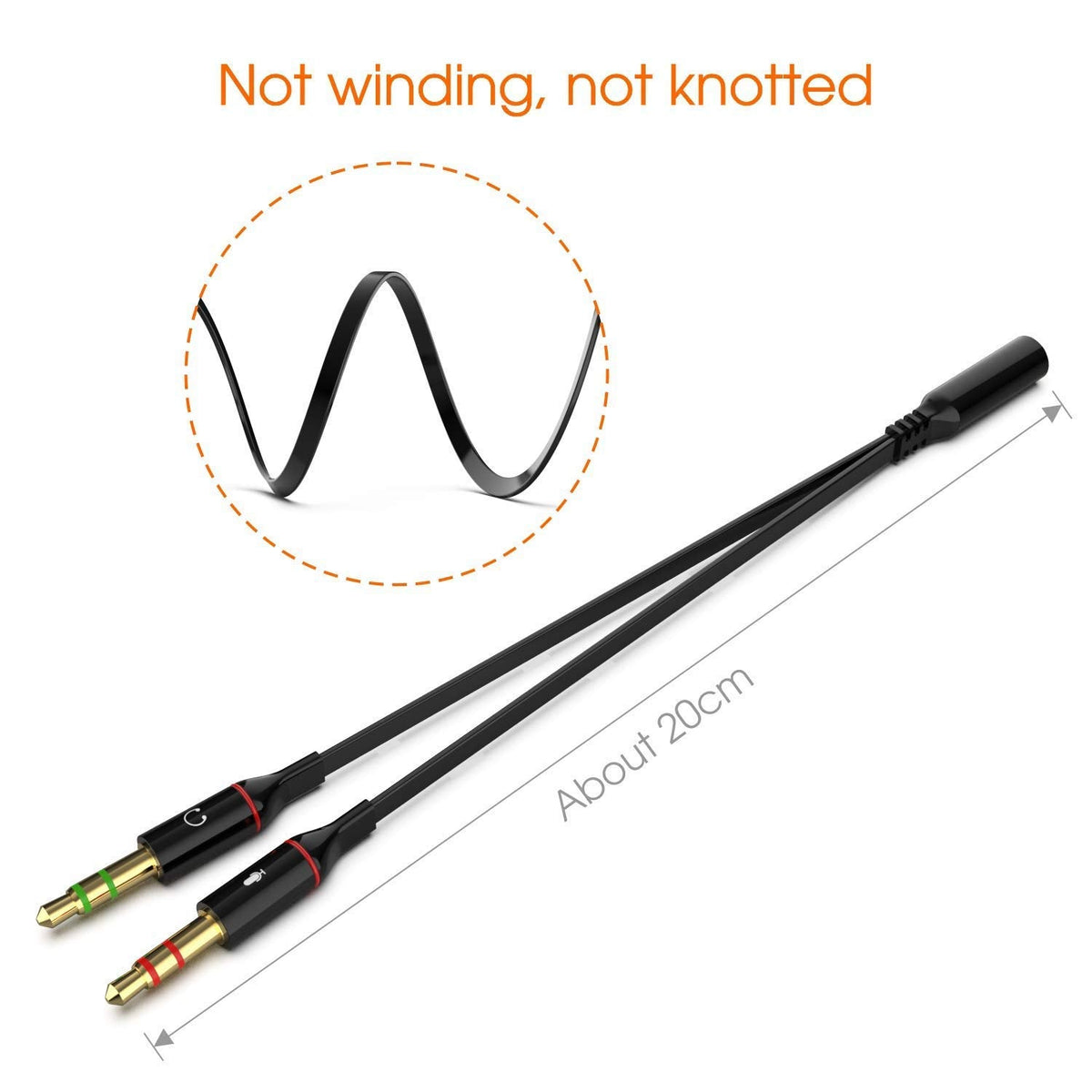 SaiTech IT 3.5mm Headphone Splitter for Computer, 3.5mm to 2 Dual Mic Audio Y Splitter Cable, 2 Pk Black