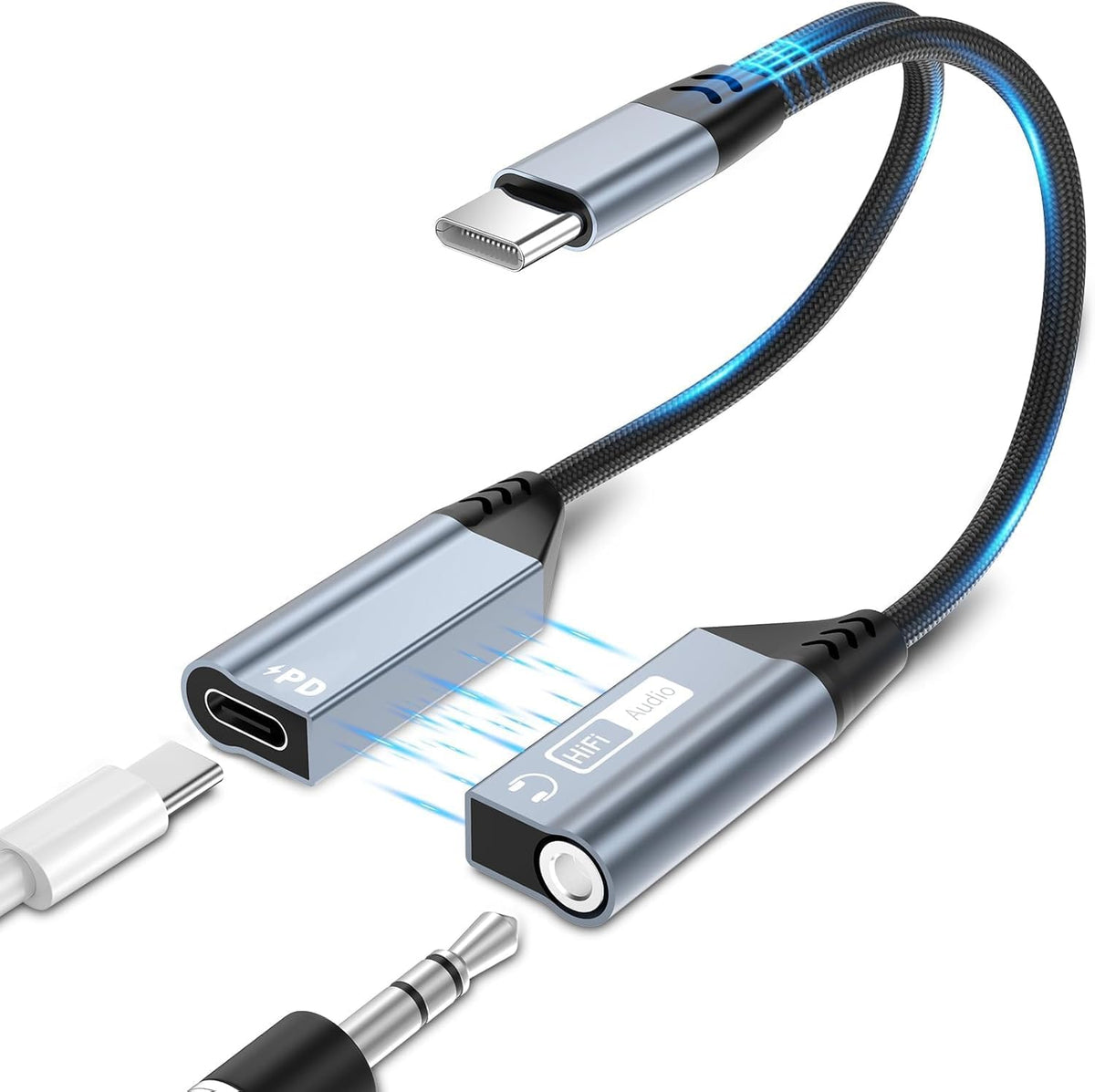 Quanlex 2 in 1 Magnetic USB C to 3.5mm Headphone Jack Adapter and Charger, USB C to Aux Audio Jack Hi-Res 32bit/384kHz with PD 60W Fast Charging Dongle Cable for iPadiPhone 16/15