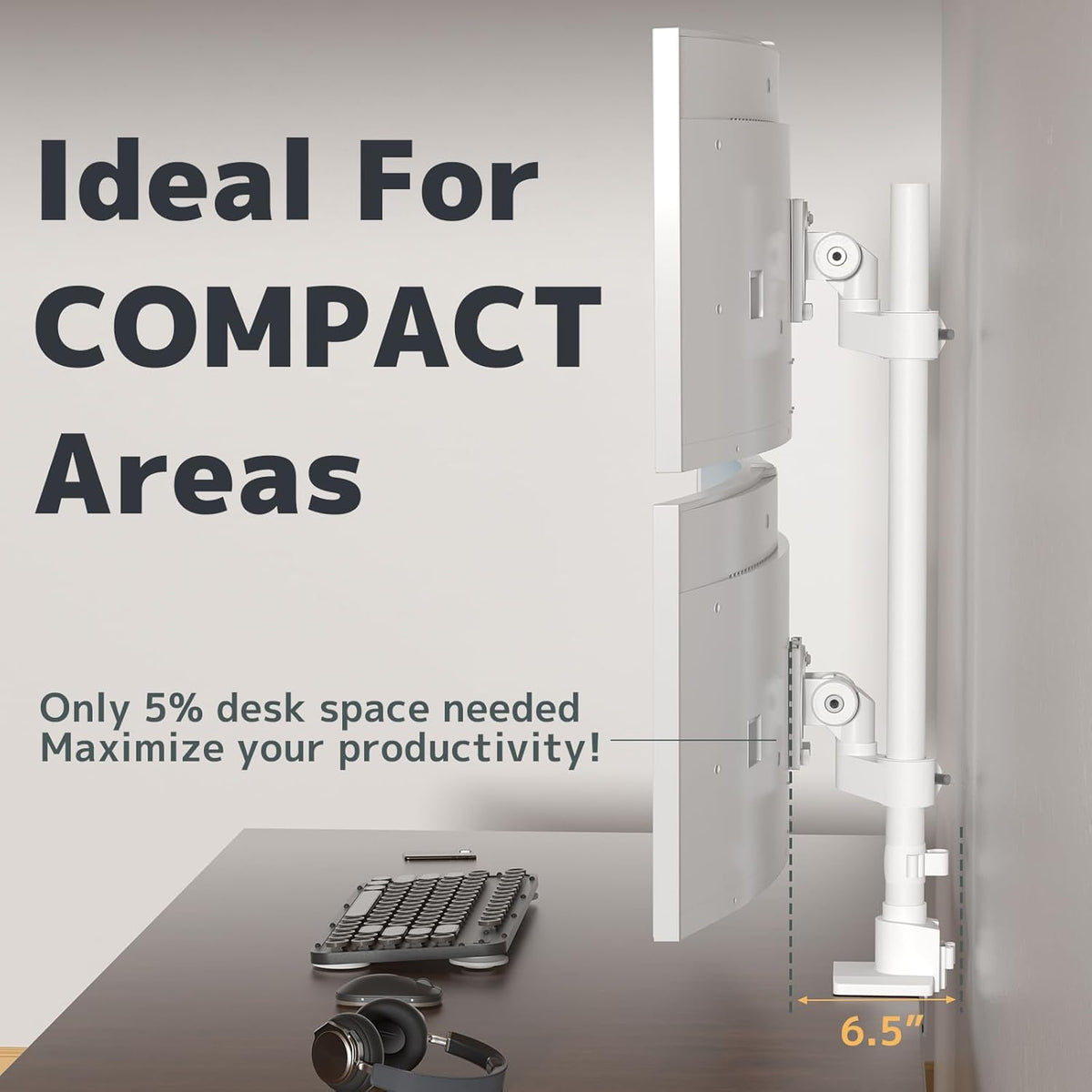 Dual Monitor-Arm Heavy Duty Ultrawide - 24-57 inch Vertical Dual Monitor Mount, Adjustable Stacked Double Monitor Desk Mount Stand, Max Load 59.4 lbs (per Screen), VESA 75/100 mm, White
