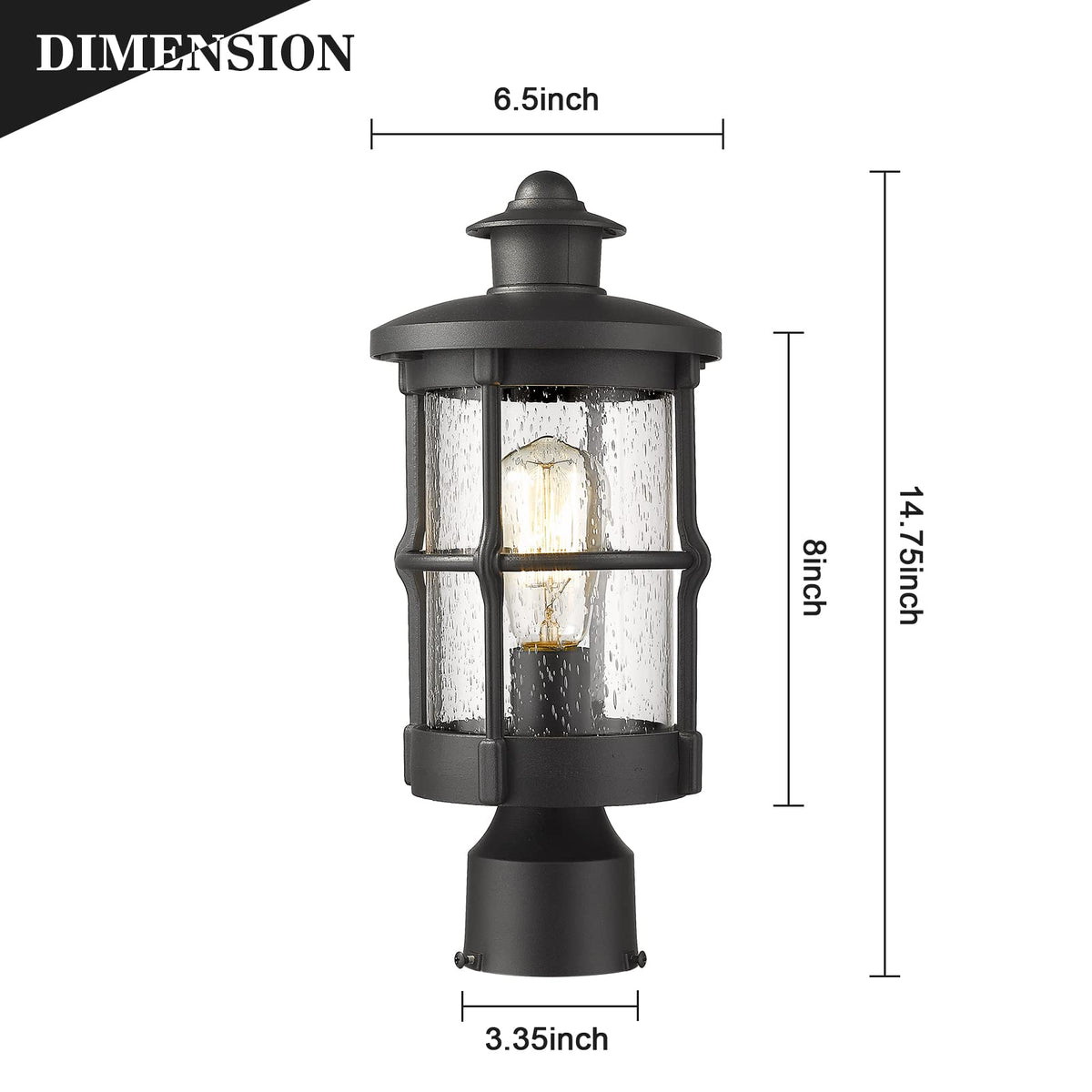Rosient Outdoor Post Lights, Exterior Post Sconce, Outdoor Lamp, Pathway Post Lighting Fixture, Patio Pillar Light in Black Finish with Seeded Glass