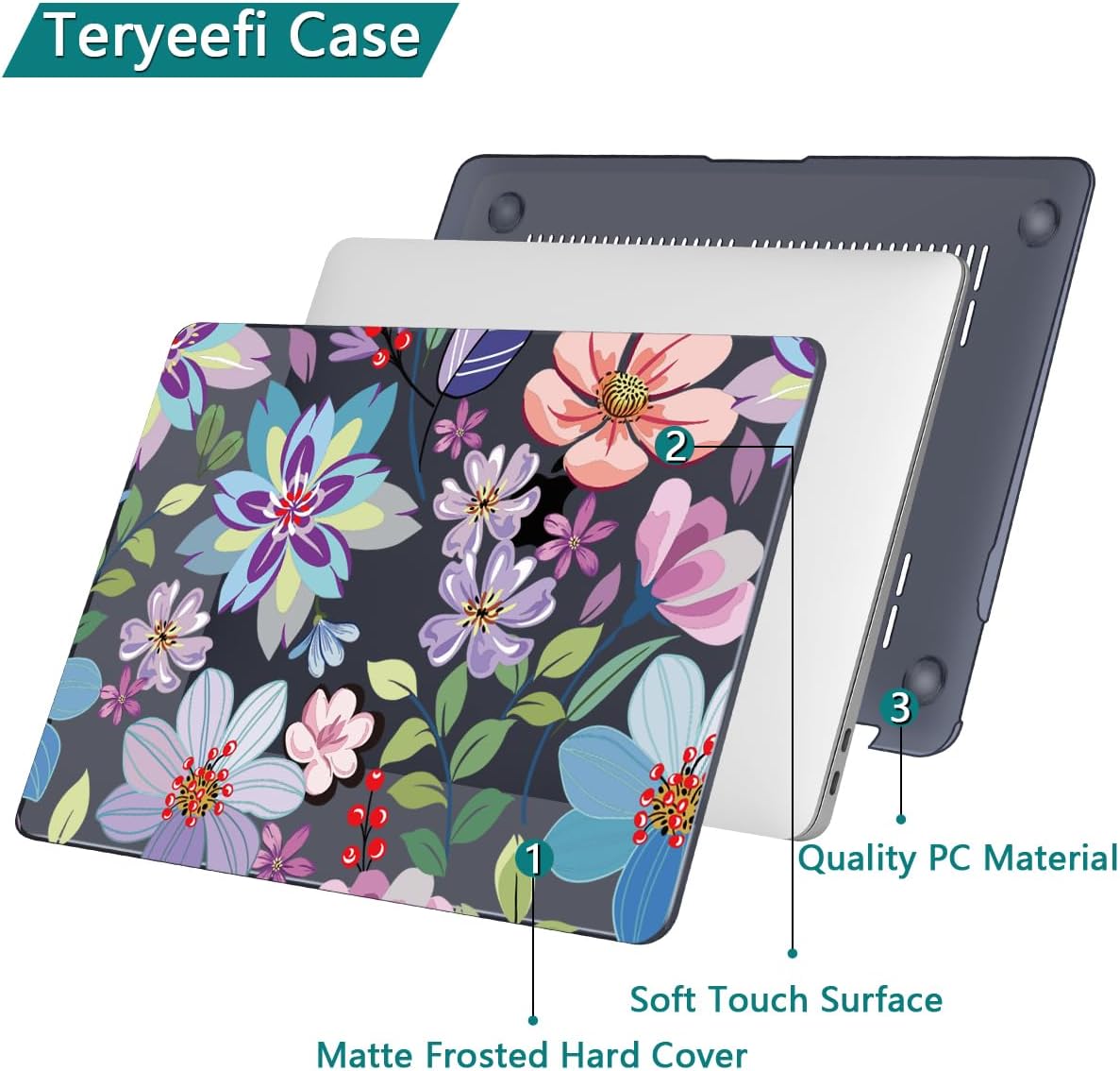Teryeefi for MacBook Pro 13 inch Case M2 M1 2025 2022 2021-2016 Release fits Model A2338 /A2289/A2251/A2159/A1989/A1706 with Touch Bar, PC Hard Shell with Keyboard Cover, Pretty Colorful Flowers A004