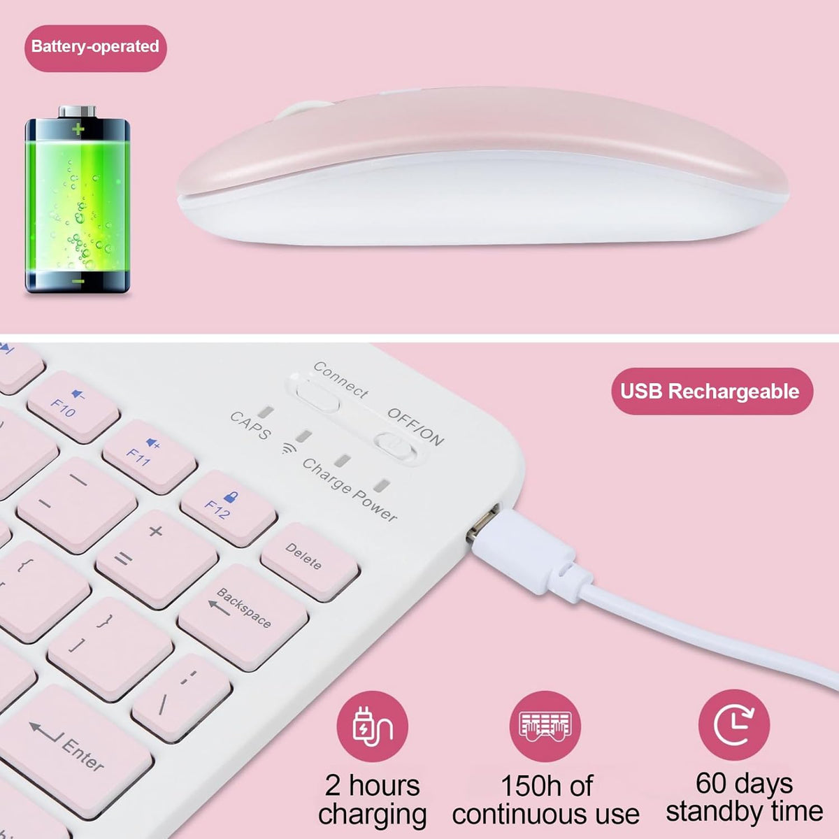 Bluetooth Keyboard and Mouse Combo - Ultra-Slim Portable Rechargeable Wireless Set for iPad/Mac OS, Android, Windows