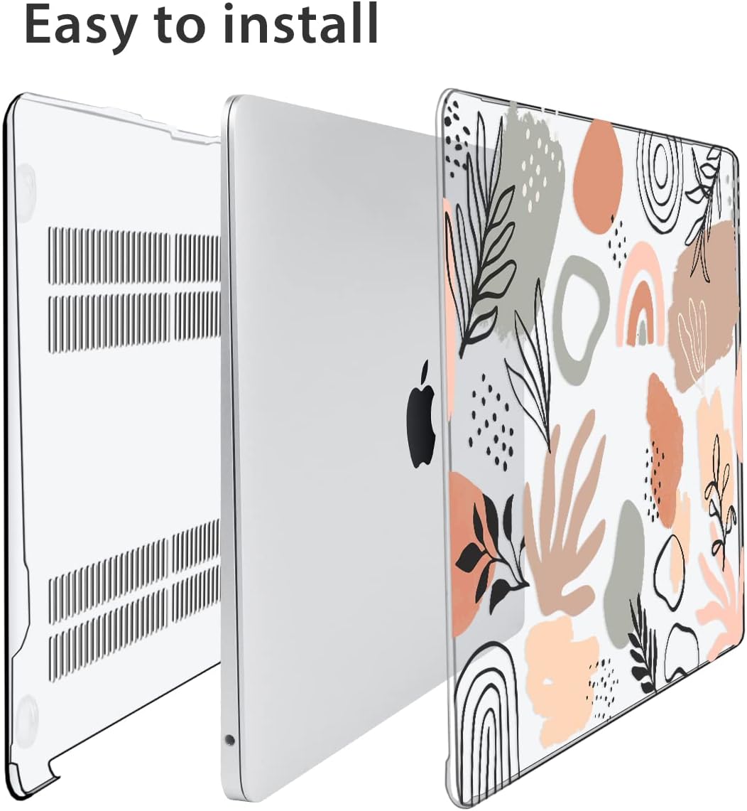 Compatible with 2025 2024 2023 2022 MacBook Air 13.6 inch Case M4 A3240 M3 A3113 M2 A2681 with Touch ID, Plastic Hard Shell Case&Keyboard Cover&Screen Protector&Webcam Cover, Abstract Leaf
