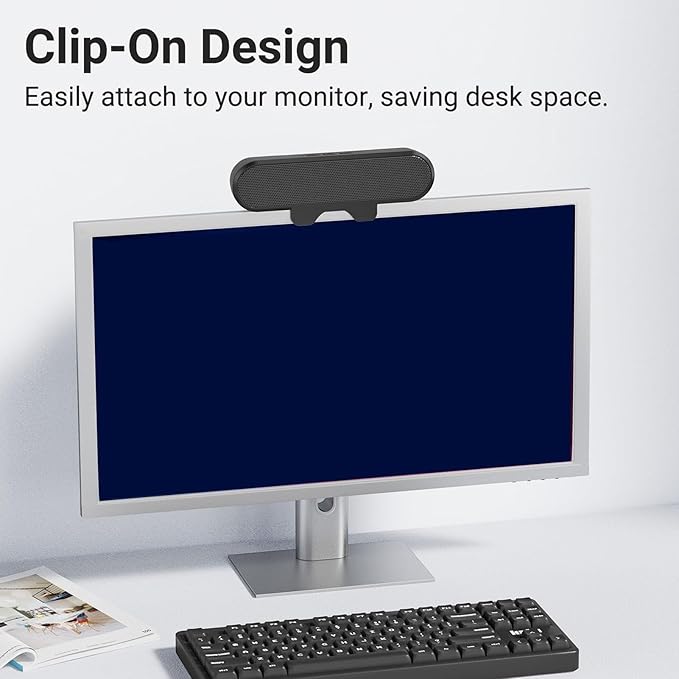 Pomya Computer Speakers for Desktop PC USB Powered PC Speaker with Spring Clamp Stereo Loud Sound Volume Control Laptop Speaker