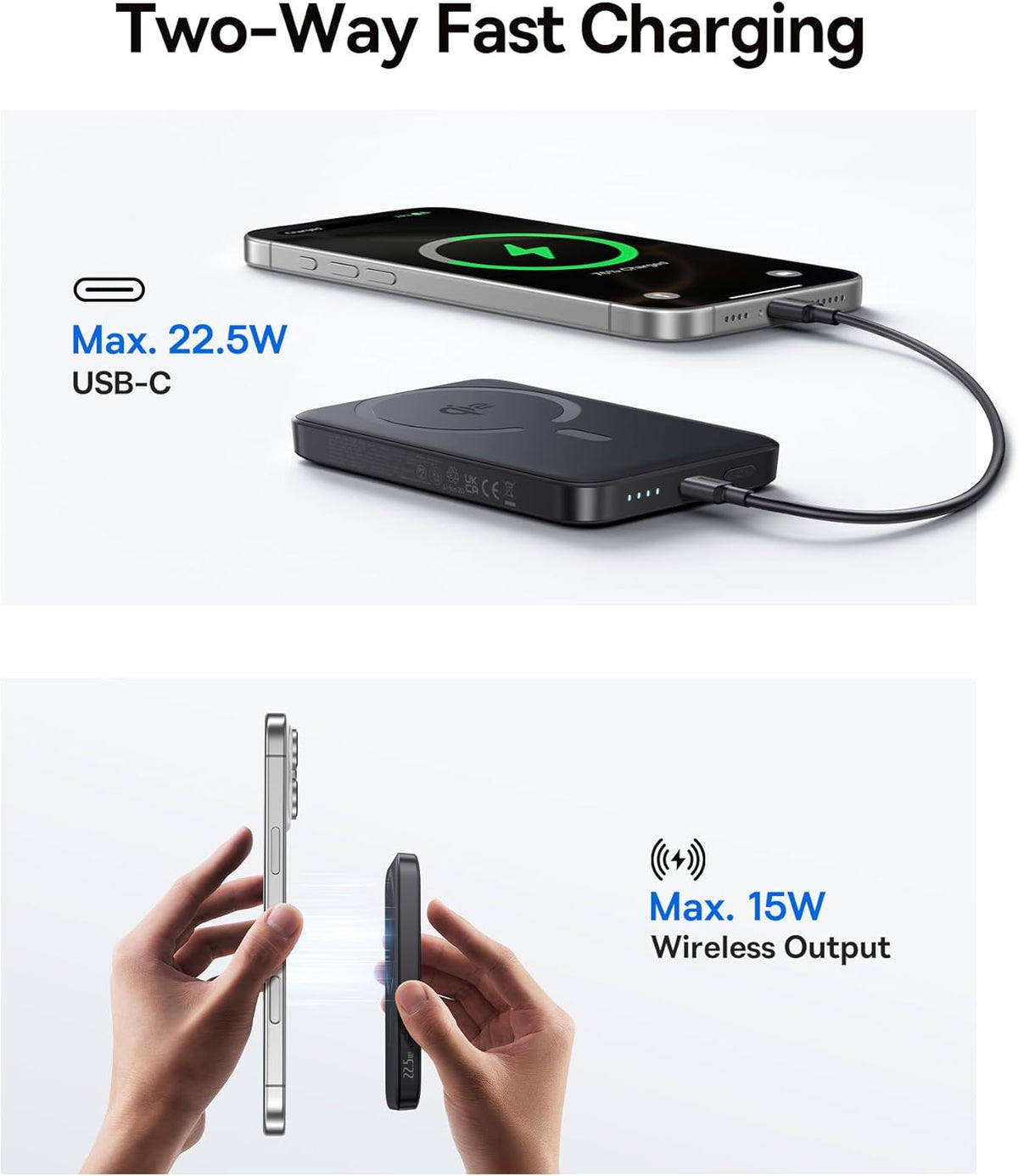 Baseus for MagSafe Portable Charger, Qi2 Certified 15W Wireless Magnetic Power Bank 10000mAh with USB-C Cable 22.5W PD Charging, Battery Pack Compatible with iPhone 16/15/14/13/12 Pro/Pro Max Series