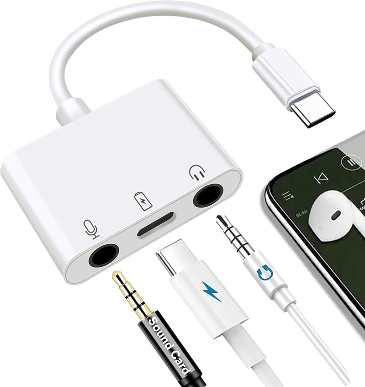 USB C to Microphone Adapter for Live-Streaming Type C to Microphone & 3.5mm Headphone Adapter with Charging Port USB C Audio & MIC Splitter Compatible for iPhone 15/16/iPad Pro/Galaxy 24 23/Pixel 9 8