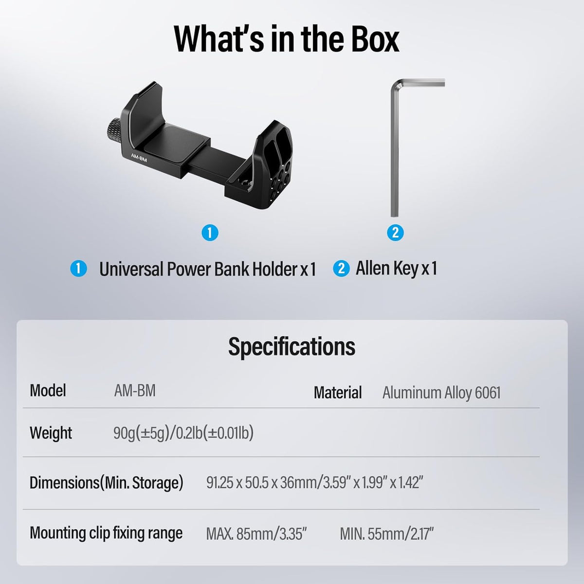 Sirui Universal Power Bank Holder, Aluminum Adjustable Clamp Mount for Camera, AM-BM