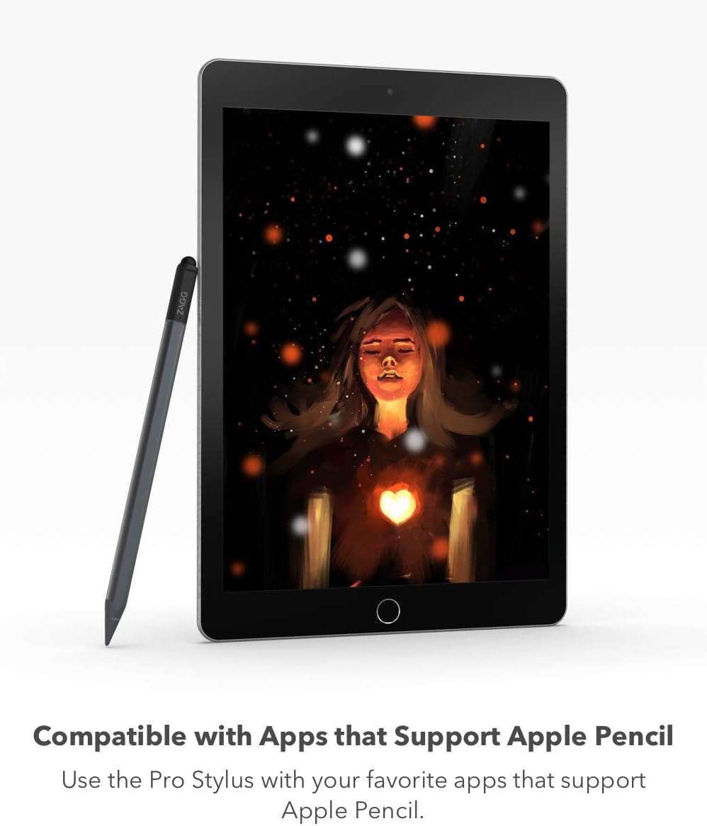 ZAGG Pro Stylus with Active & Capacitive Tips, Palm Rejection, Tilt Recognition, Instant Bluetooth Pairing, Compatible with iPad Pro 11/12.9 (3,4, & 5 Gen)/Air 10.9/iPad 10.2/9.7/Mini 5