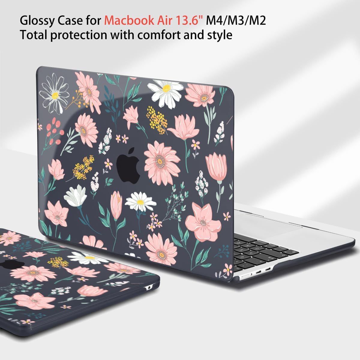 Teryeefi for MacBook Air M4 M3 M2 13 inch Case fits Model A3240 A3113 A2681, Hard Shell for MacBook Air 13.6" 2022-2025 Released with Keyboard Cover+Screen Protector+Type C Adapter, Petal and Flowers