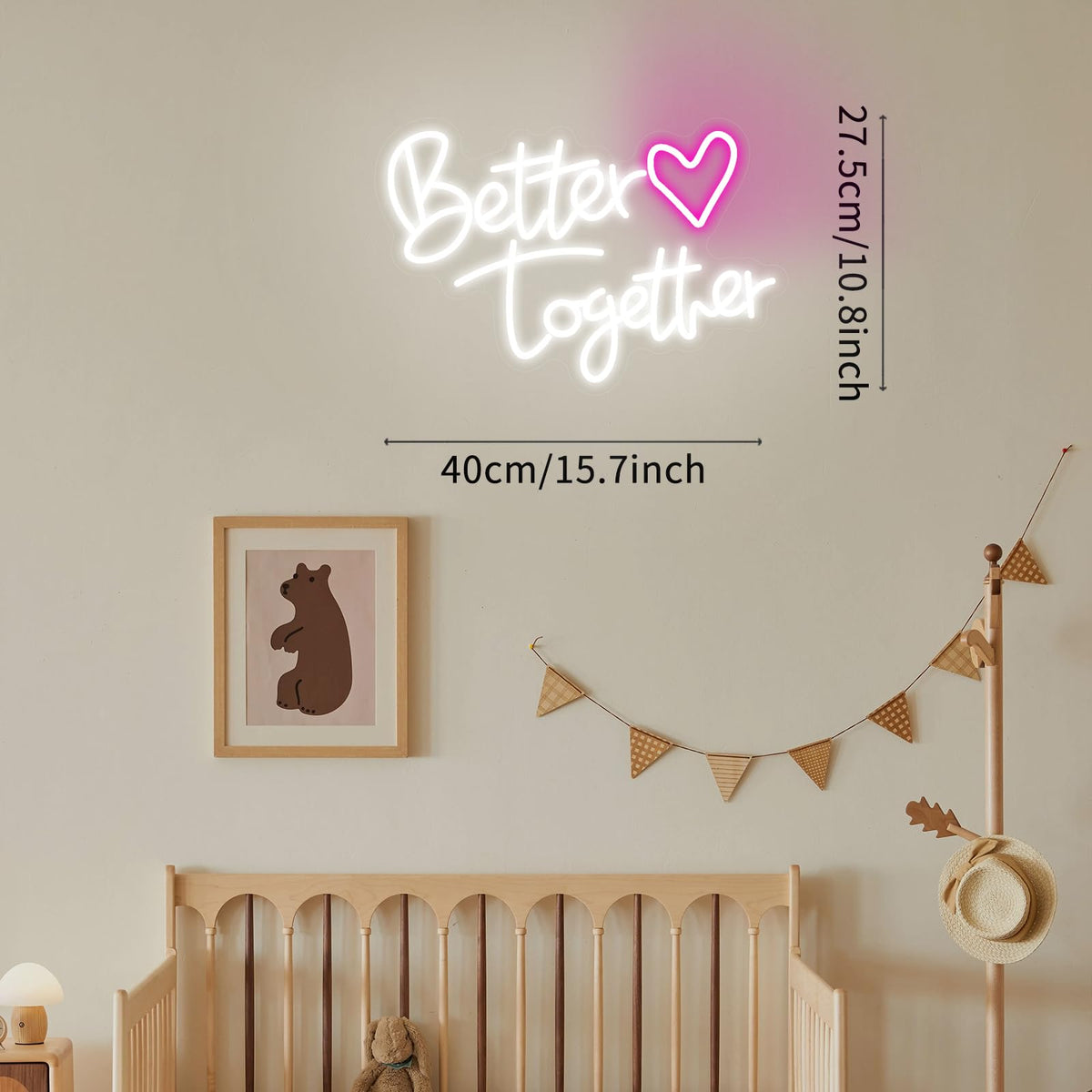 Neonawall Better Together White Letters LED Neon Sign - Dimmable USB Wall Art 10.8x15.7 Inches - Inspirational Home Decor for Living Room, Wedding