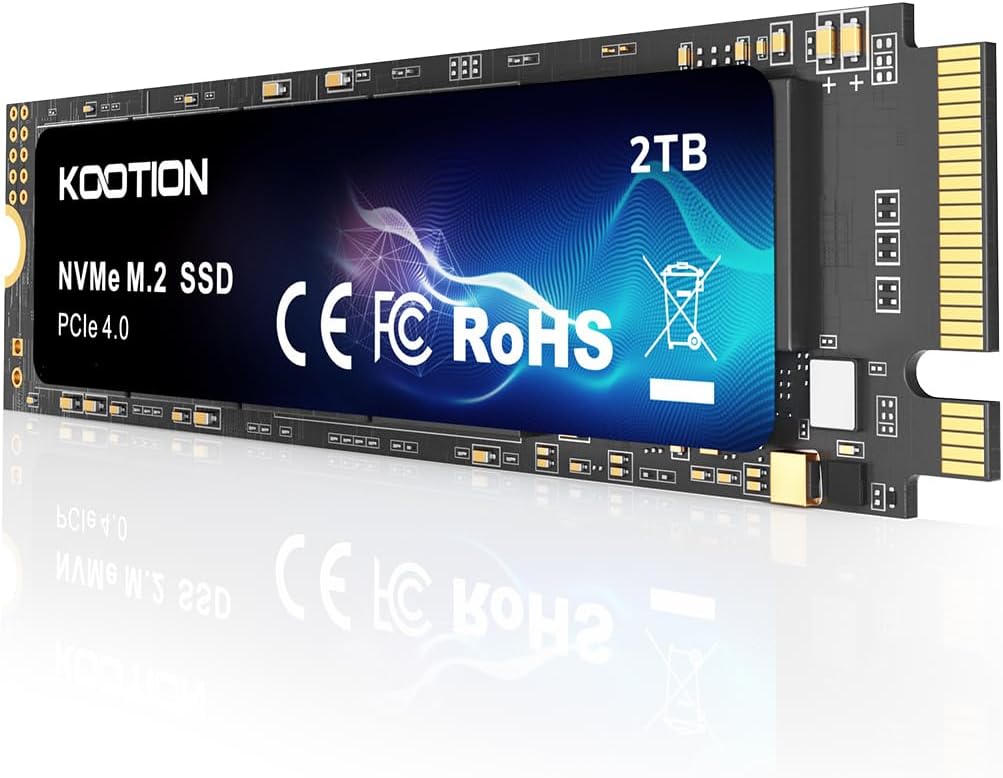 KOOTION 2TB NVMe Internal SSD PCIe 4.0, M.2 2280 NVMe Gen 4 Internal Solid State Drive Up to 5000MB/s, Storage Memory for PC