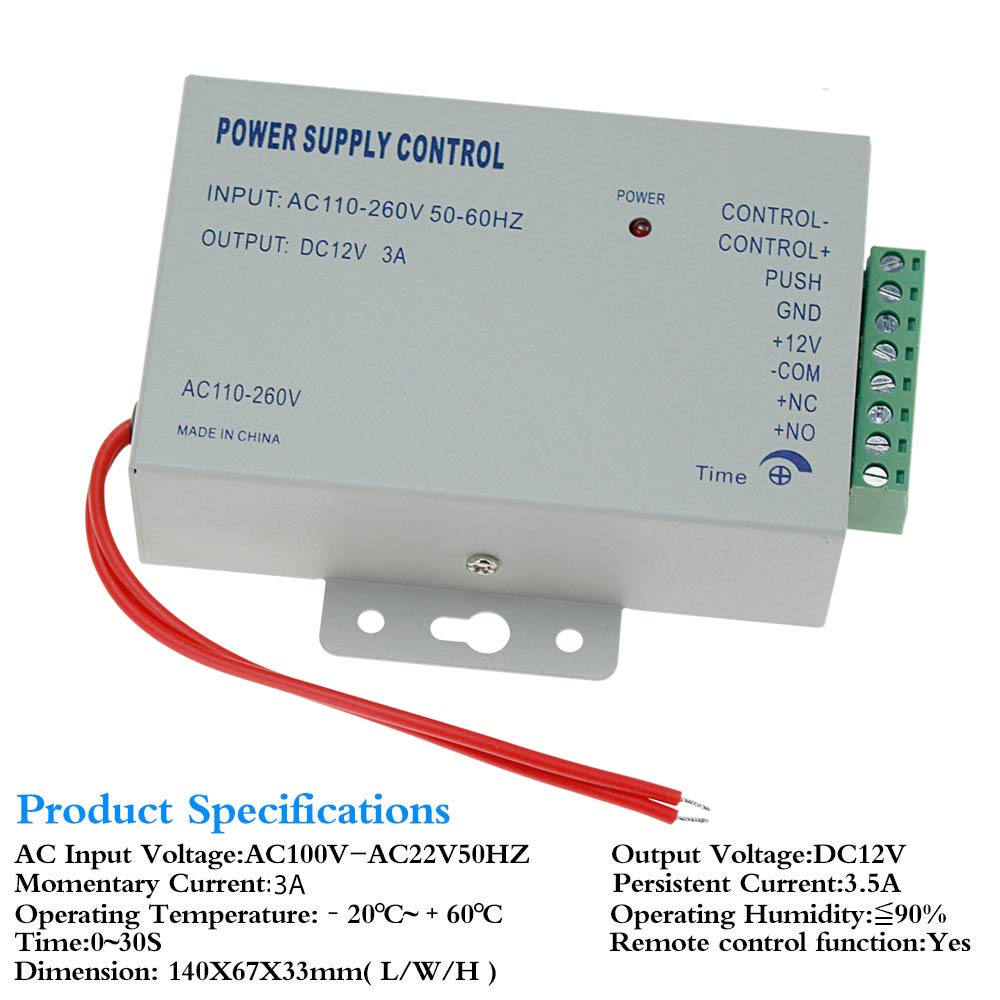 HFeng Full Kit Door Access Control System 125KHz RFID Keypad Reader Metal Case + 180KG Electromagnetic Lock + DC12V 3A Power Supply Controller + Door