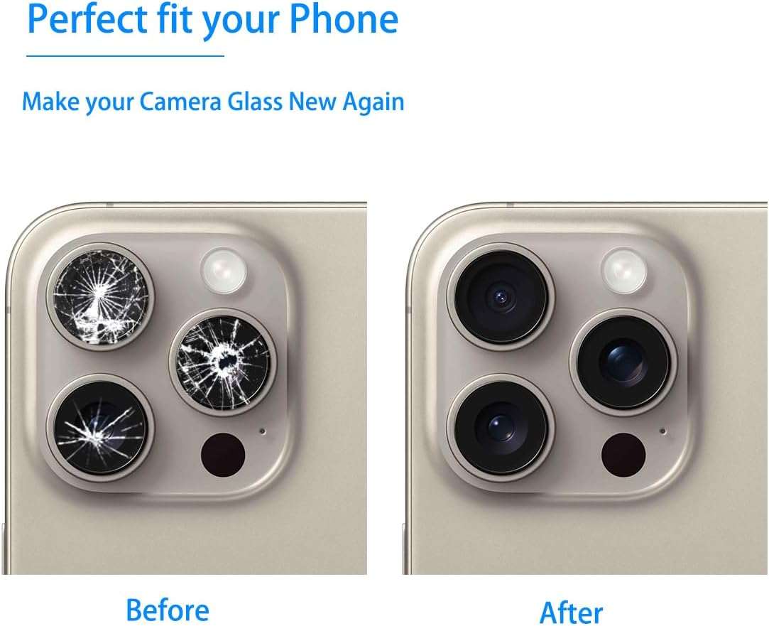 Rear Camera Lens Glass Replacement for iPhone 15 Pro Max with Pre-Installed Adhesive, Installation Manual, Repair Tool