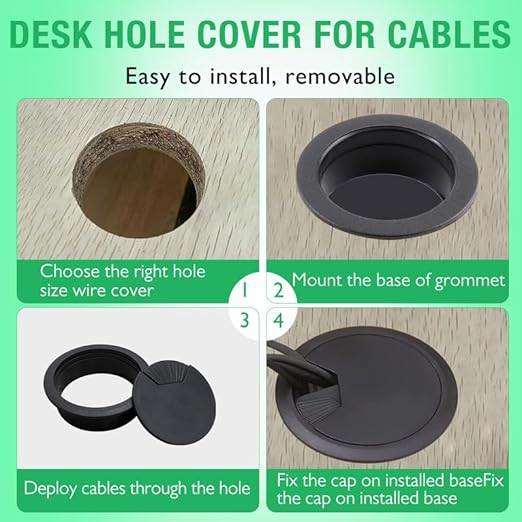 EASYEAH 5 Pcs Desk Grommet 2-1/16" / 53 mm, Desk Cord Hole Cover, Cable Grommet ABS Plastic, Desk Hole Grommet for Home & Office Pc, Detachable Adjustable Cable Cord Organizer-Black