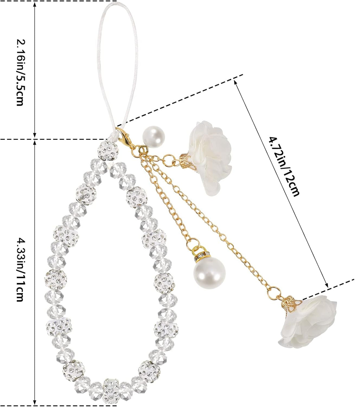 Phone Charm String - Cute Keychains Beaded Phone Strap Cell Phone Charms with Kawaii Creative Crystal Flower Pendant