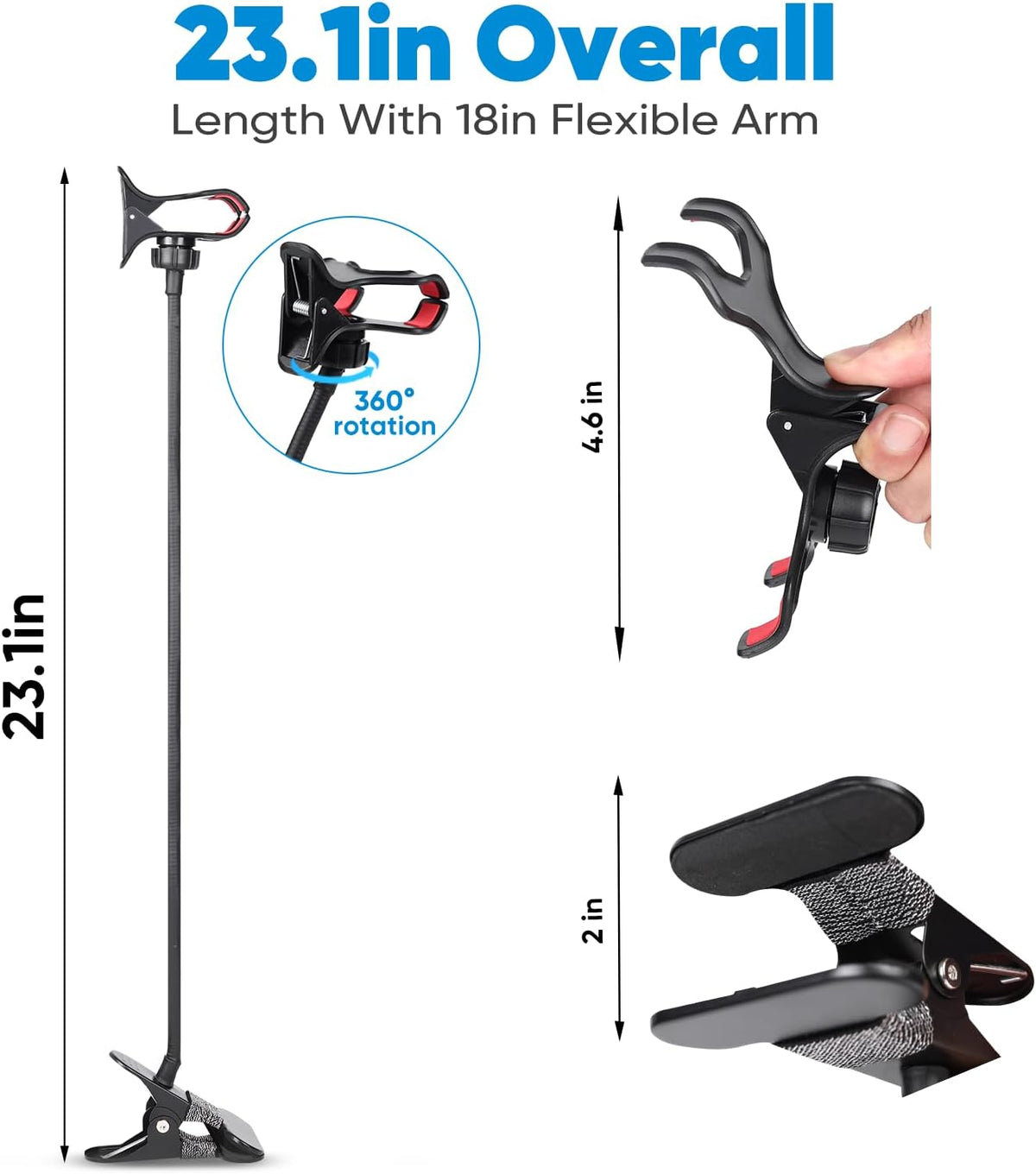 Gooseneck Phone Holder, 360° Adjustable Lazy Bracket, Universal Mobile Phone Stand for Bed/Desk, Compatible with All