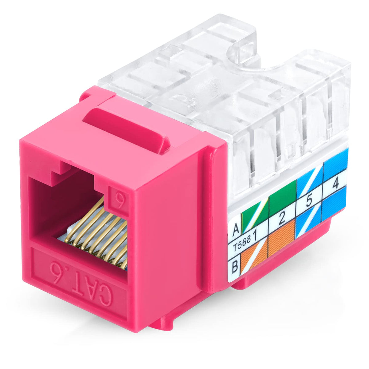Everest 90° Angled RJ45 Cat6 Keystone Jacks 10-Pack in Pink - Slim Profile Female RJ45 Connectors - Cat 6 Keystone Jack - Compatible with 90° Angled Speed Termination Tool - easyJACK (B094WB91H3)