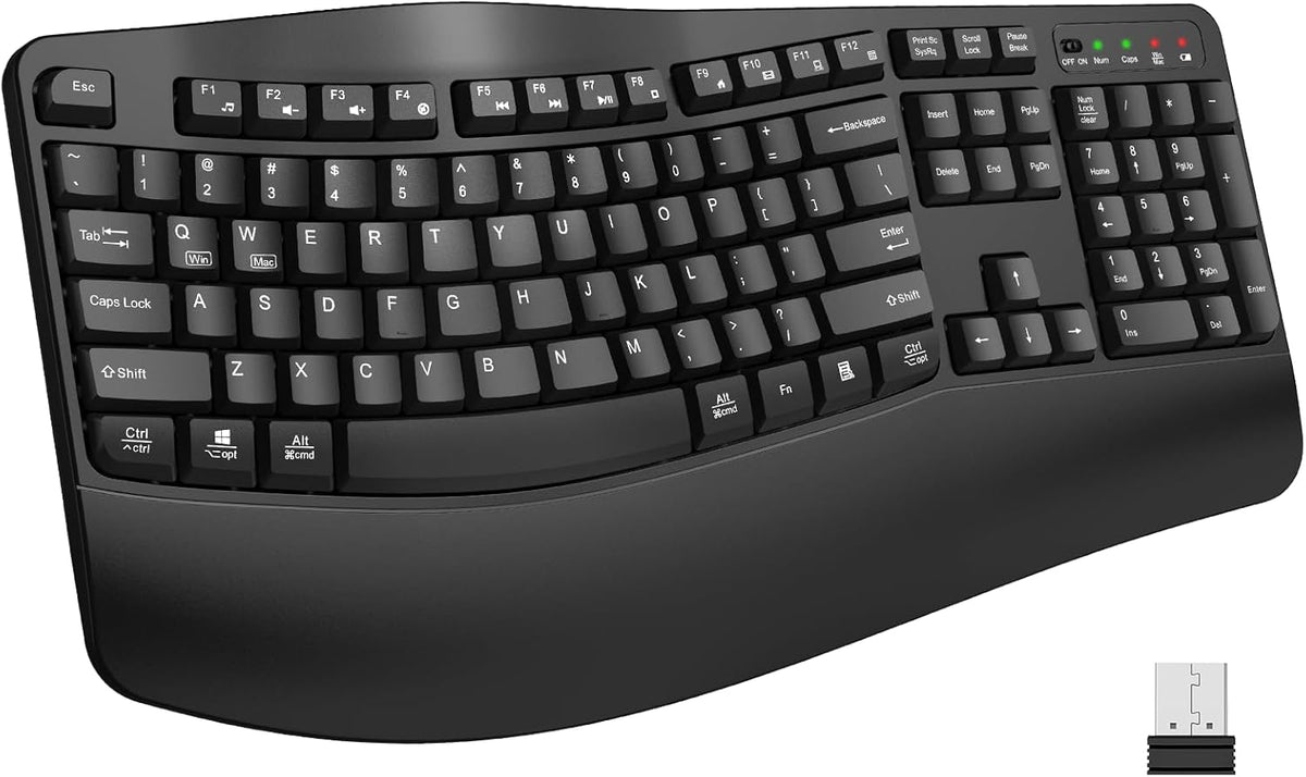 EDJO Ergonomic Wireless Keyboard for Large Hands, with Wrist Rest, Wave Keys, 2.4GHz Full Size Ergo Cordless USB Computer Keyboard, Comfortable Natural Typing, for Laptop, Mac, Windows (Black)