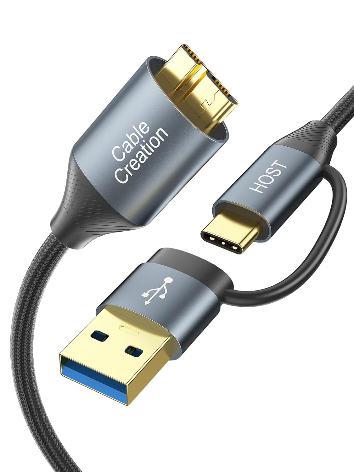 CableCreation USB C Hard Drive Cable 3FT, 5Gbps USB A/C to Micro B, USB 3.0 Cable Compatible with iPhone 15 Plus/15 Pro Max, WD, External Hard Drive, and Camera, Grey