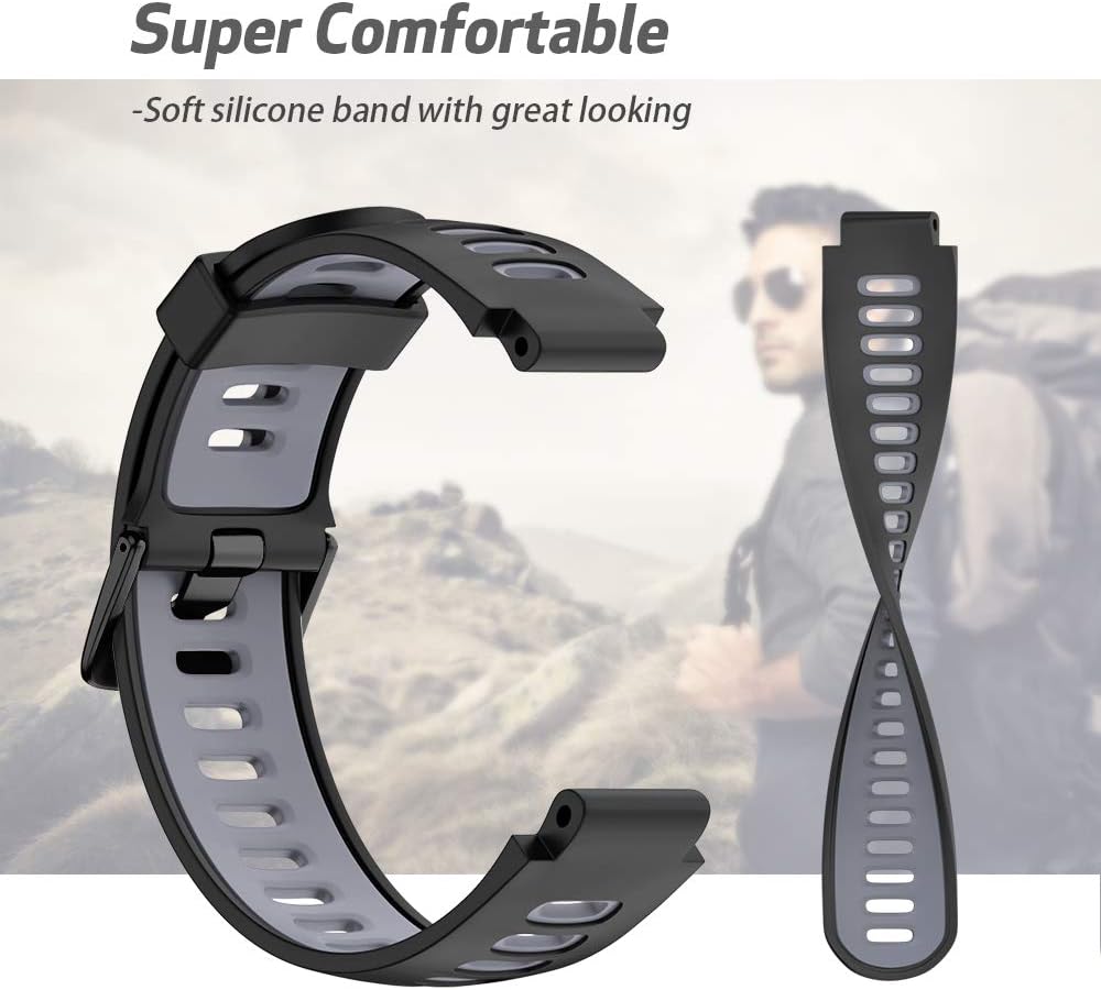 NotoCity Compatible Watch Bands for Forerunner 220, Black Buckle Sport Silicone Strap Replacement (2pcs)