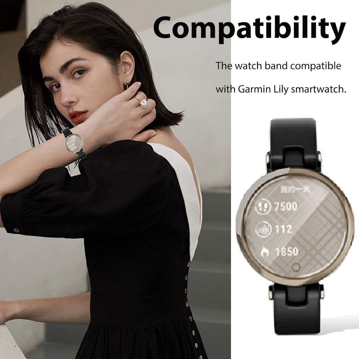 Miimall Replacement Watch Band for Garmin Lily Smartwatch, Adjustable Quick Release Stylish Wristband Accessories