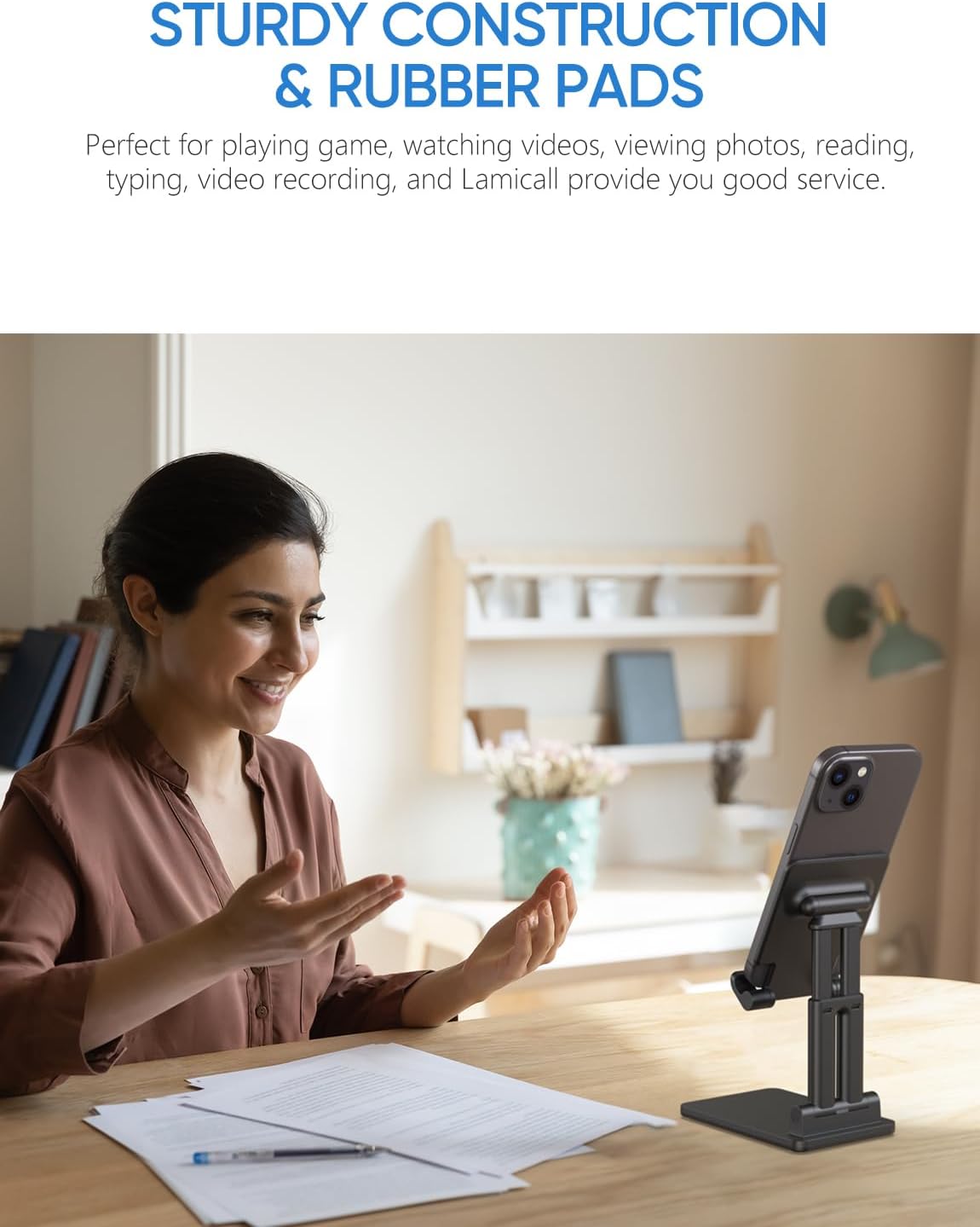 ARZOPA Cell Phone Stand, Adjustable Phone Holder for Desk, Foldable Design, Compatible with iPhone, iPad, Surface Pro