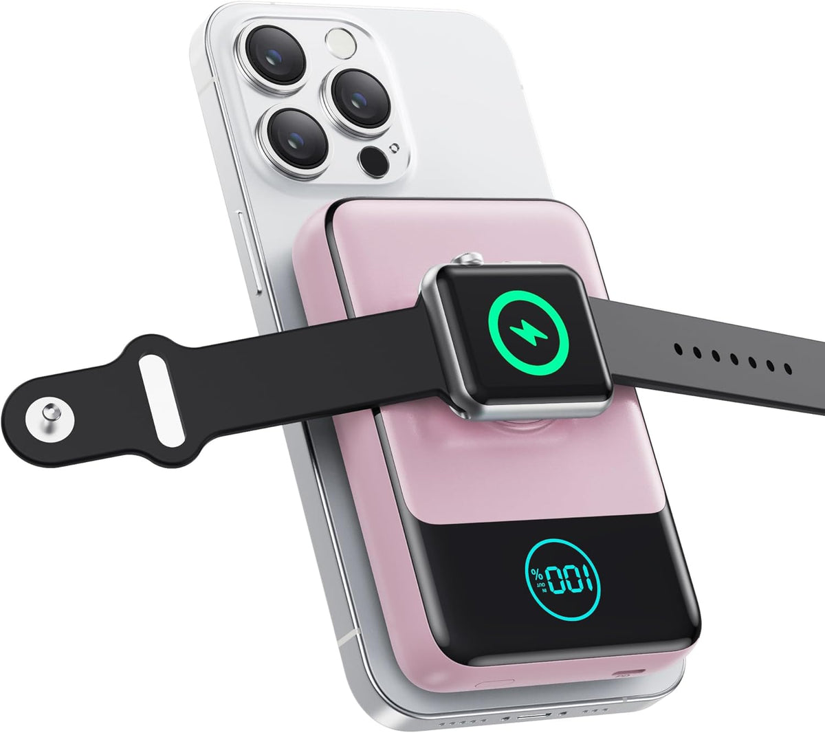 Magnetic Portable Charger for iPhone, 3-in-1 10800mAh Qi2 15W Wireless Power Bank with iWatch Charger,30W PD Fast Charging USB-C LCD Display Battery Pack for Magsafe,iPhone 16/15/14/13/12, Apple Watch