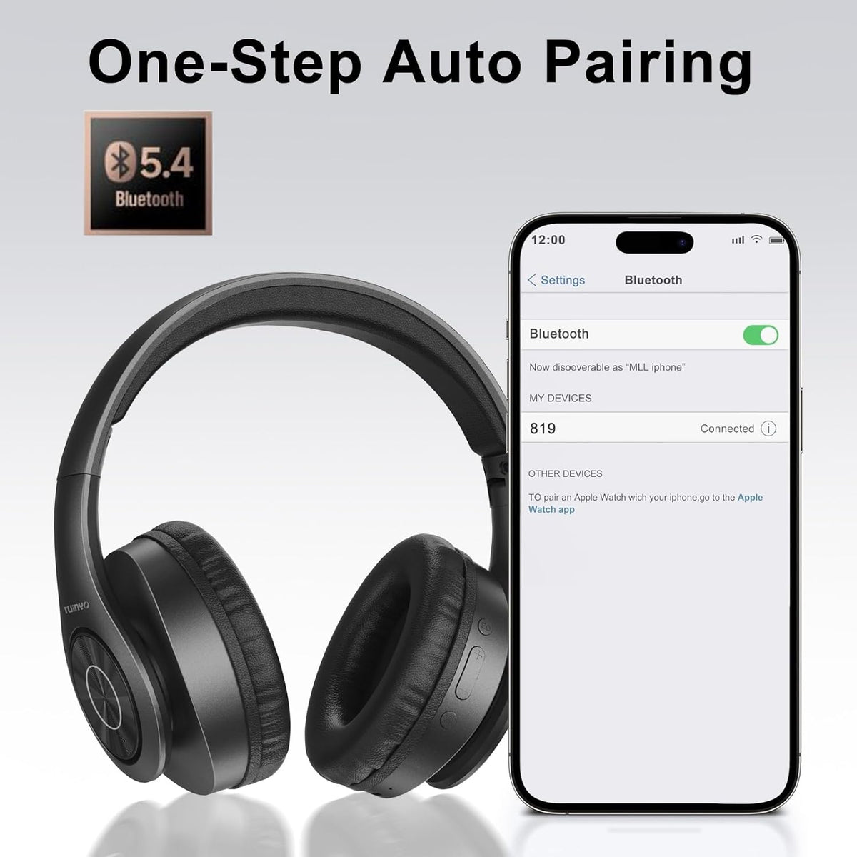 Headsetfor TUINYO Wireless Headphones Over Ear, Bluetooth Headphones with Microphone, Foldable Stereo Wireless Travel