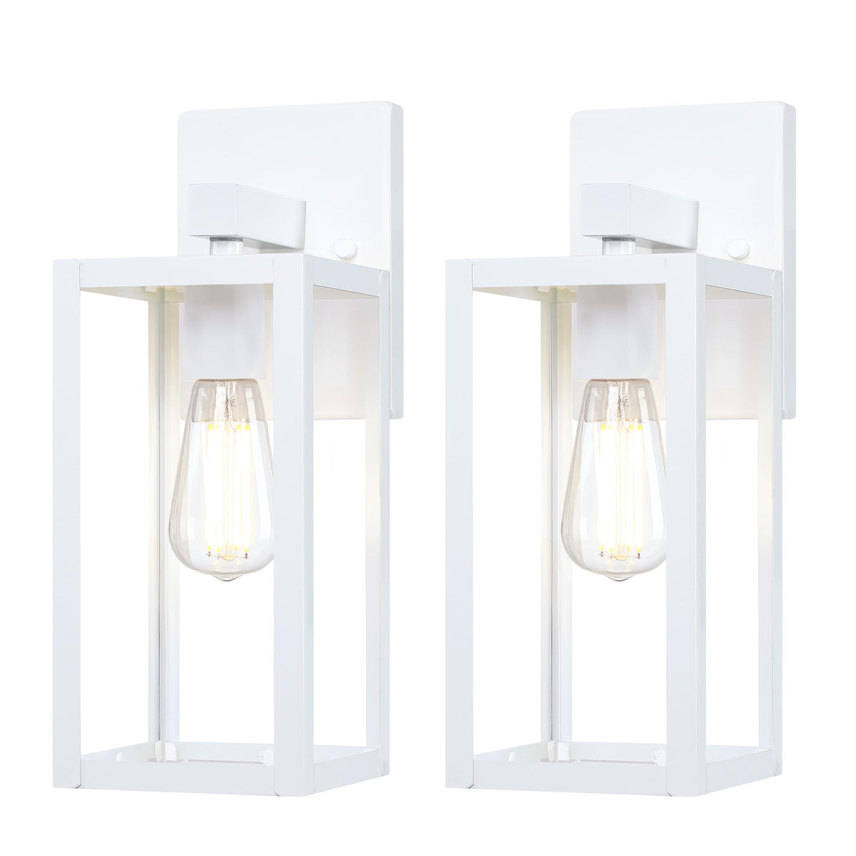 GRUENLICH Waterproof Large Outdoor Wall Lanterns, Modern White Porch Sconces with Clear Glass Shade, E26 Socket Max 60W, IP65 Rated, Metal Frame