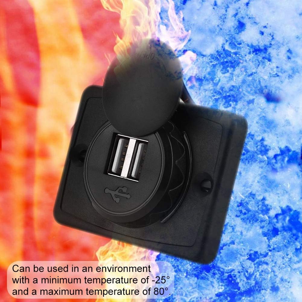 Aramox Car USB Dual Port Socket Outlet, 3.1A Black ABS 12V with LED