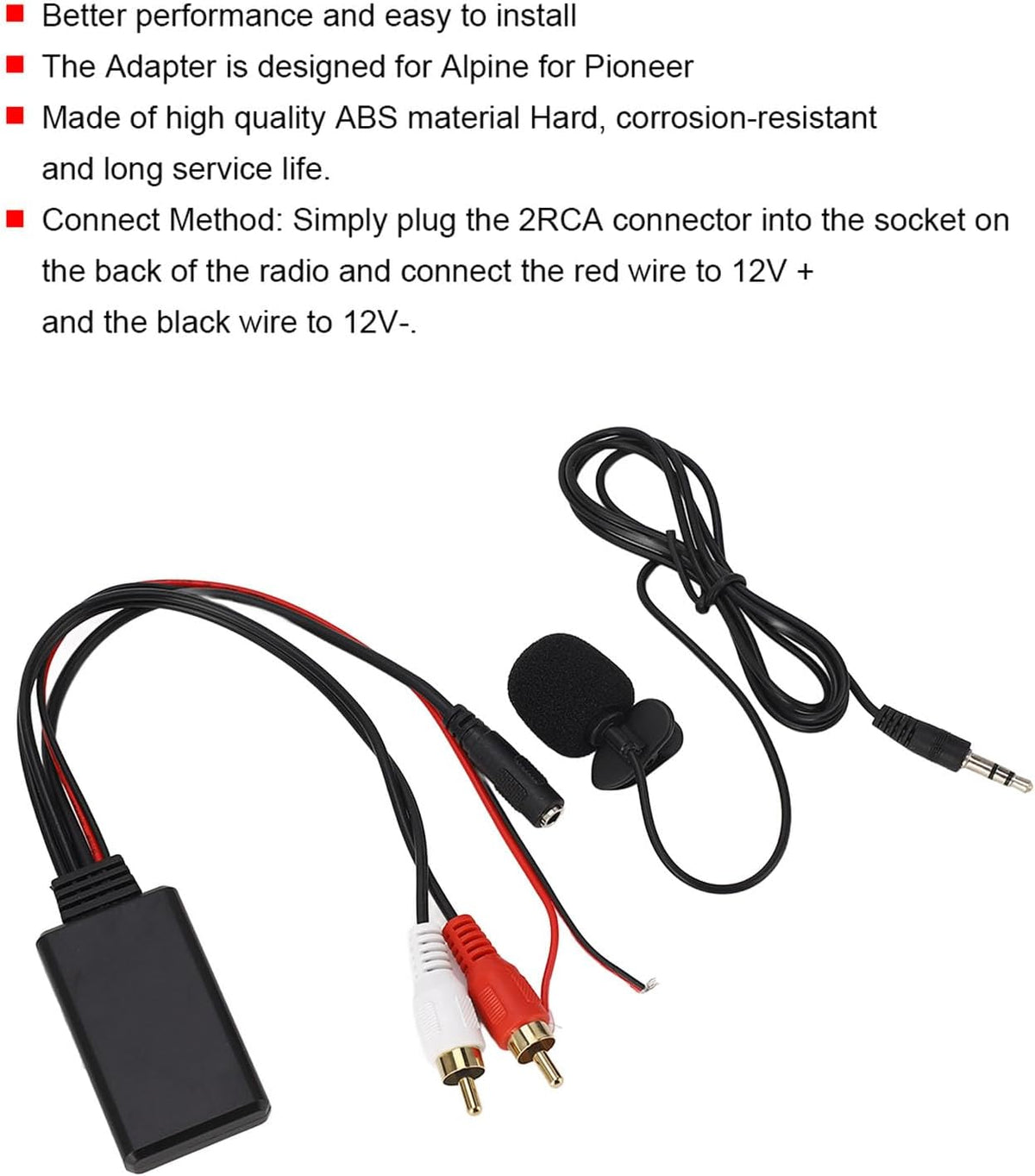 Bluetooth AUX Module 2 RCA Cable Adapter with Hands-Free Microphone
