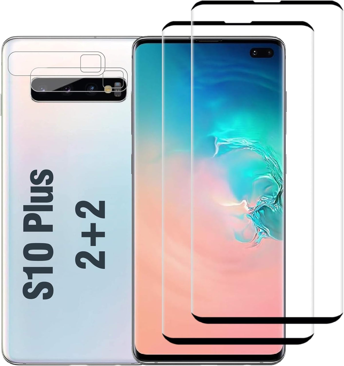 [2+2 Pack] Galaxy S10 Plus Screen Protector and Camera Lens Protector, Ultra Clear, Anti Scratch, 9H Tempered Glass