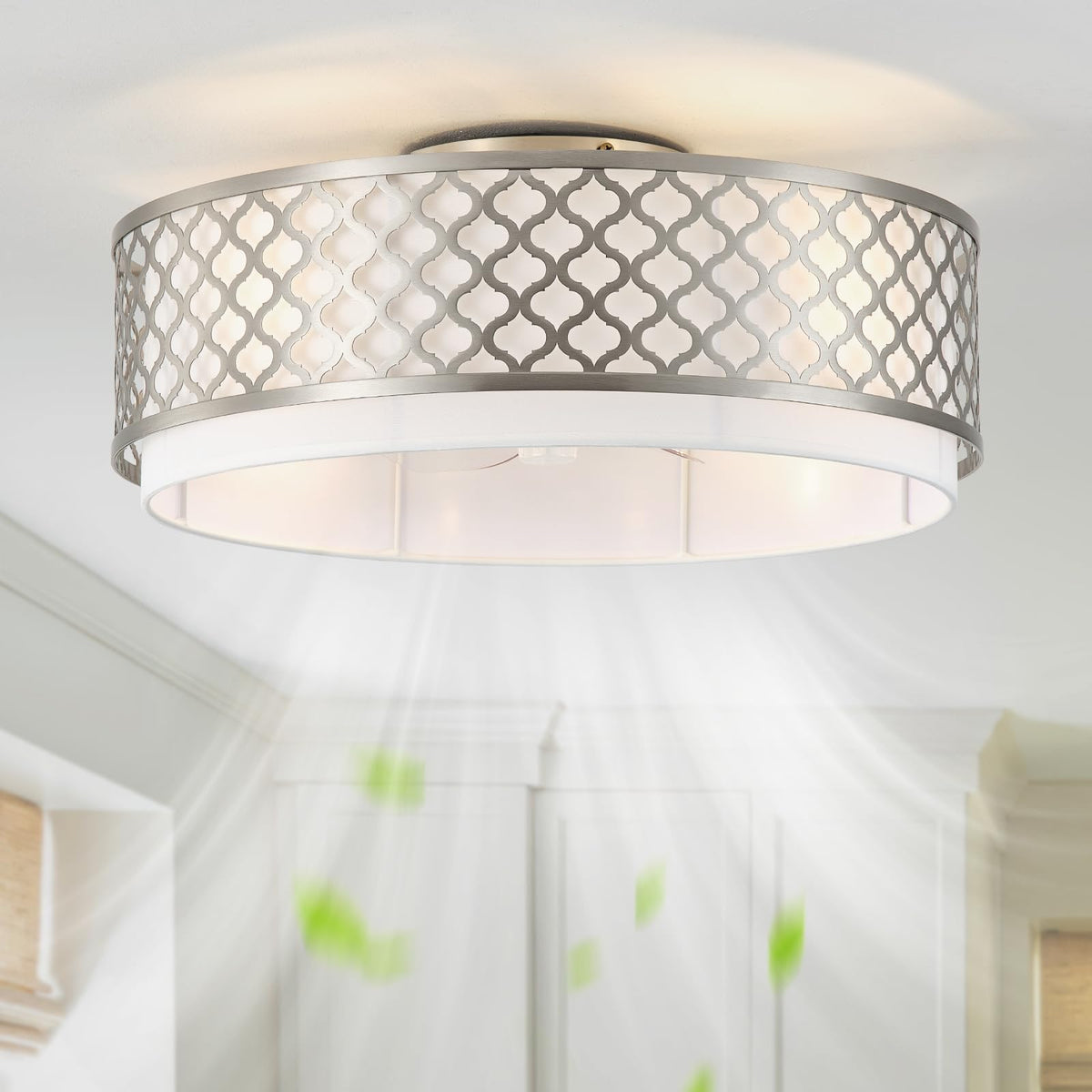 Seodmhar 20 Silver Flush Mount Ceiling Fan with Light, Boho Ceiling Fans with Lights Low Profile, Enclosed with Remote Control 6
