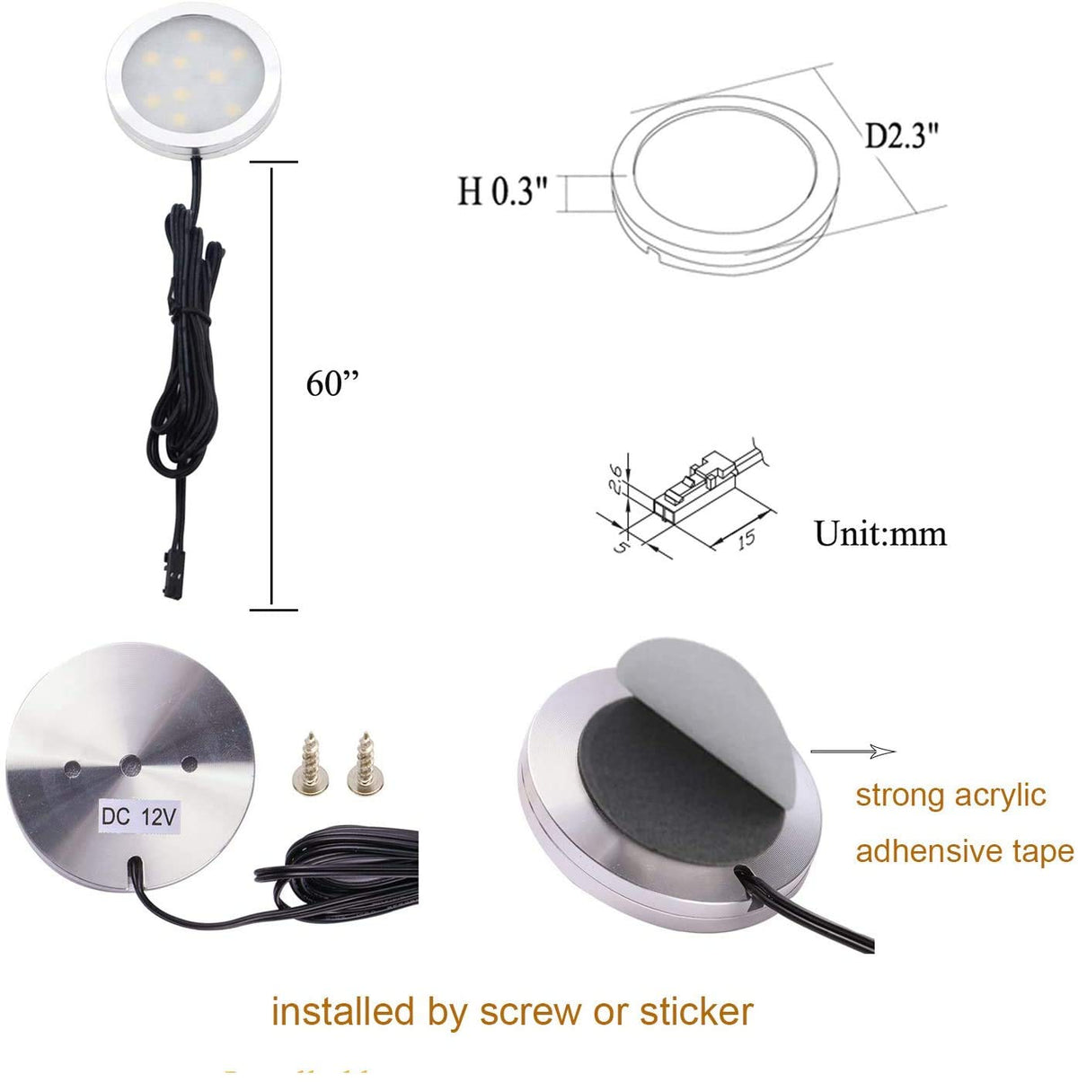 AIBOO Under Cabinet LED Puck Lights Kit with Touch Dimming Switch for Ambiance Atmosphere Night Lighting (4 Lights,Daylight White)