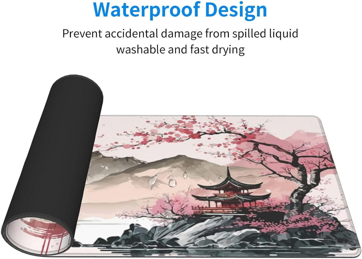 Watercolor Japanese Large Gaming Mouse Pad,Mouse Pad Gaming 31.5 x 11.8 in Mouse Mat Desk Pad,Large Desk Mat,Extended Keyboard Mousepad with Non-Slip Base and Stitched Edge for Desk Home Office