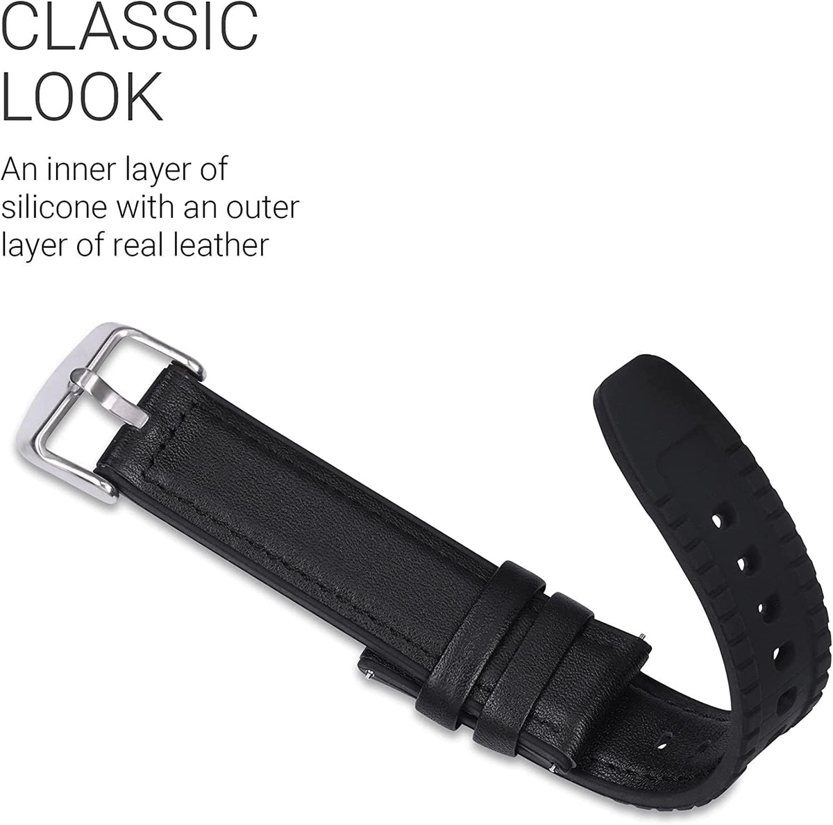 Lamshaw 22mm Leather Silicone Replacement Smartwatch Strap, Compatible for IDW13, IDW16, IDW19, TOOBUR, and More