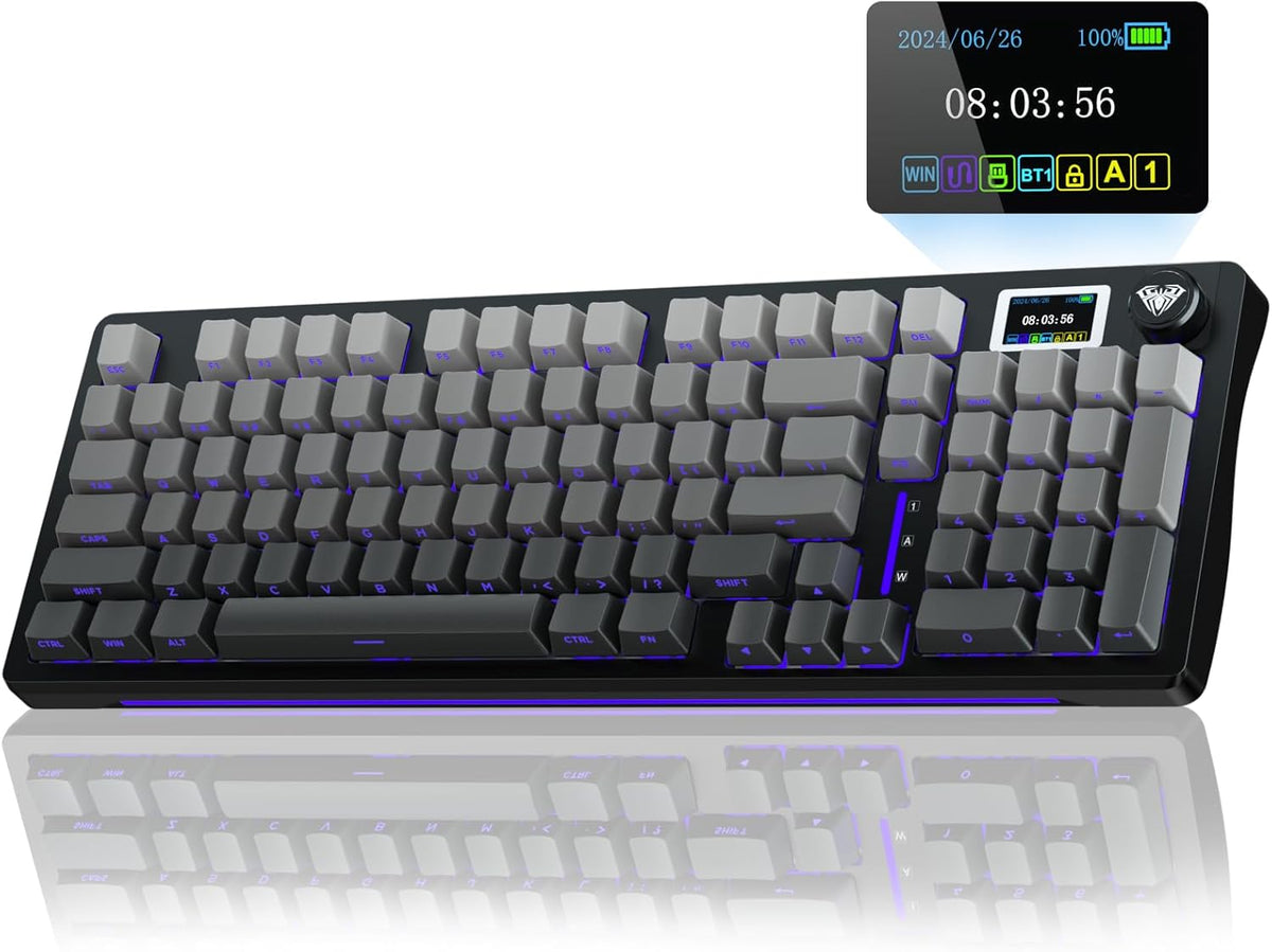 AULA S98 Pro Wireless Mechanical Keyboard with Screen & Knob,2.4GHz/USB-C/BT5.0 Hot Swappable Creamy Keyboard,Pre-lubed Linear Switches,Side Printed PBT Keycaps,RGB Backlit Gaming Keyboards