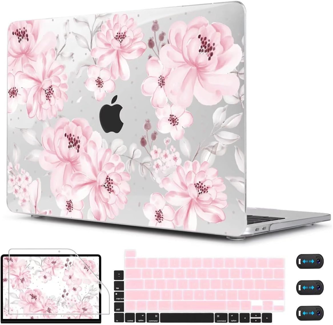 CISSOOK Compatible with MacBook Pro 13 inch Case M2 M1 Chip 2025-2016 Release A2338 A2251 A2289 A2159 A1989 A1706 Model with Touch Bar, Plastic Hard Shell Case +Keyboard Cover, Cute Pink Flower