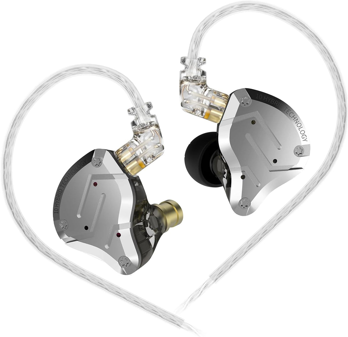 KZ ZS10 Pro in Ear Monitor, IEM Earbuds Headphone, Gaming Earbuds with 4BA and 1DD Drivers, KZ HiFi IEM Earphone Upgraded ZS10 with Detachable 0.75mm 2 Pin 6N OFC Cable (Black No Mic)