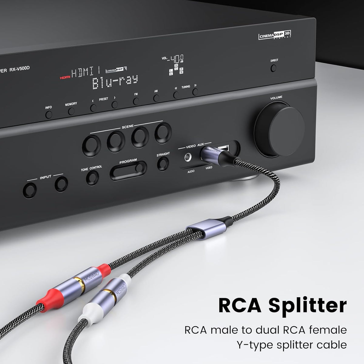 1 2 MOSWAG Male to Female, RCA Y Splitter RCA Cable Audio Video Splitter Adapter Extension Cord Compatible
