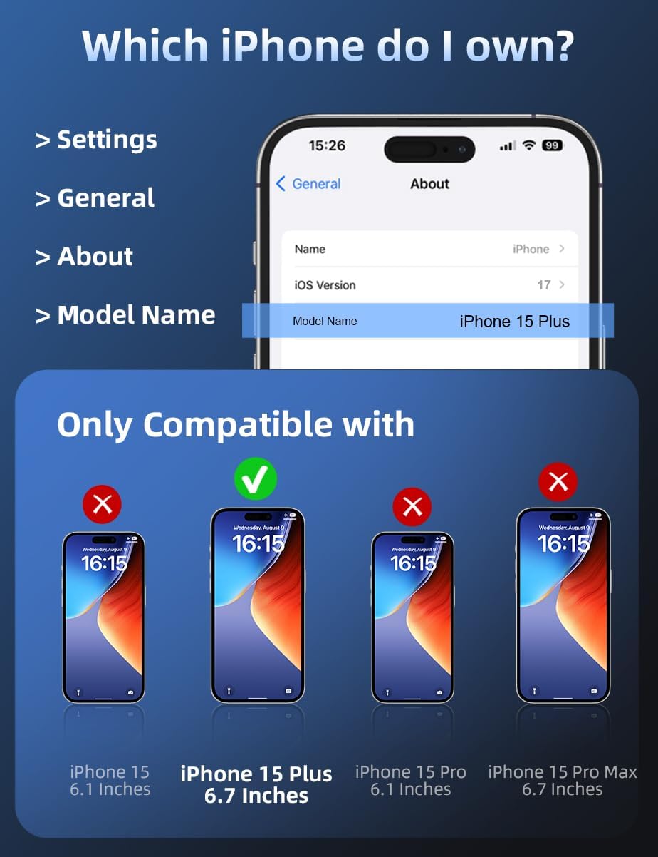 iPhone 15 Plus Screen Protector [6.7 Inch] - 2-Pack Tempered Glass, HD Clear, Anti-Scratch, Full Coverage, Easy Install
