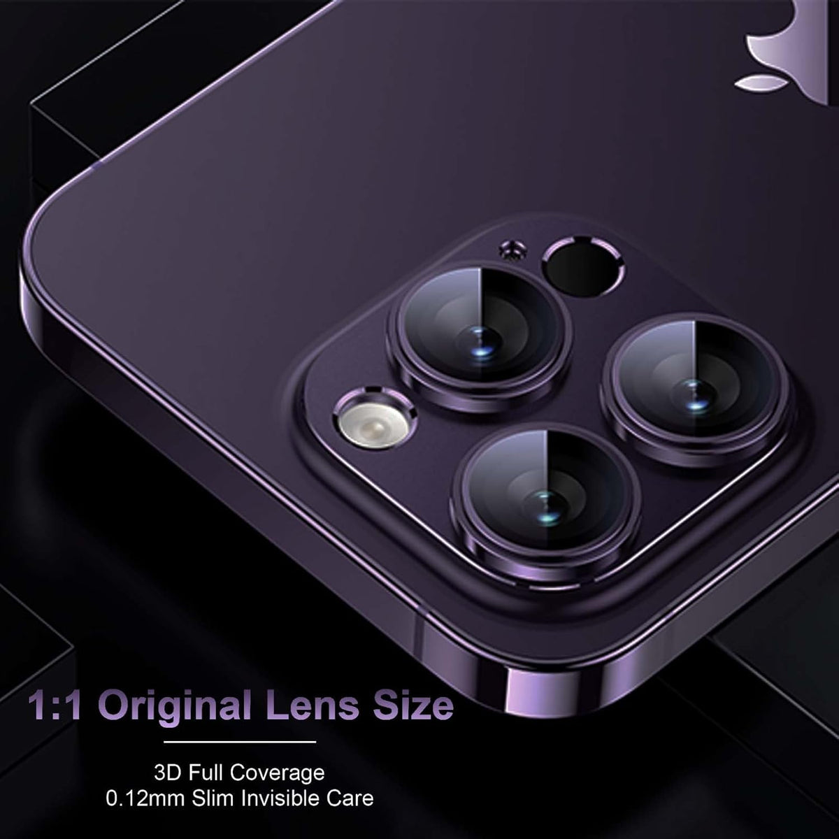 Meikobuly Camera Lens Protector for iPhone 14 Pro/Pro Max - Purple, Metal Ring, Strong Drop Protection, Tempered Glass.
