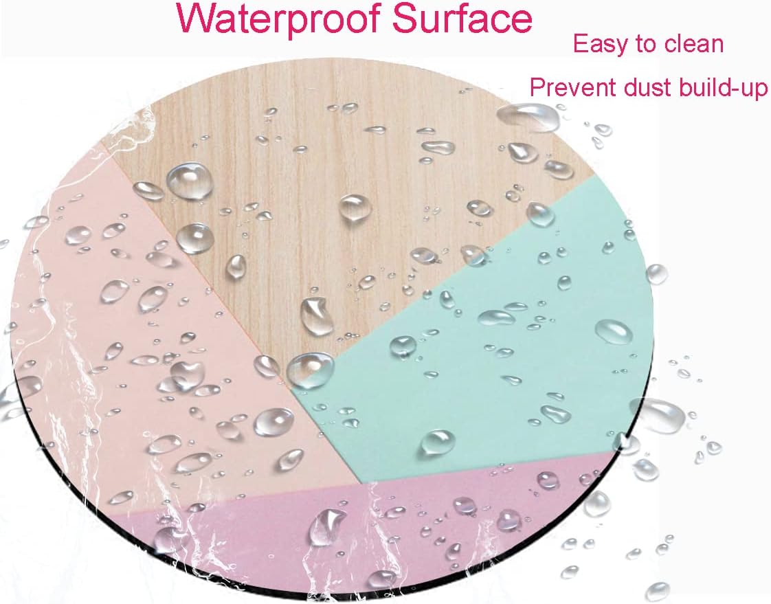 Round Mouse Pad, Wood Pink Green Purple Splice Mouse Pad, Washable Gaming Mousepads with Lycra Cloth, Non-Slip Rubber Base Computer Small Mouse Pads for Wireless Mouse