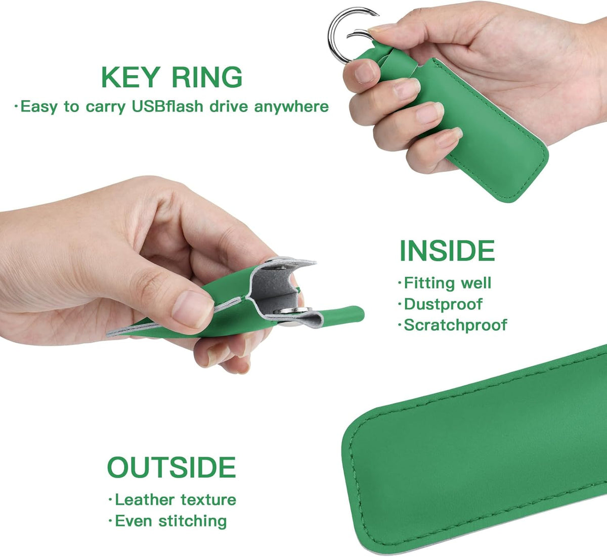 Microfiber Leather USB Flash Drive Case, Anti Lost Holder with Keychain, Small Portable Storage (1PC, Green)