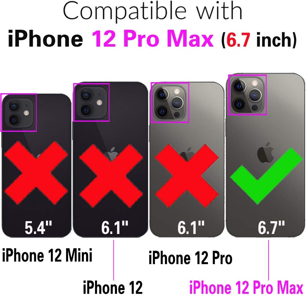 Asuwish iPhone 12 Pro Max Wallet Case: Leather Flip Cover with Zipper Card Holder, Screen Protector, Stand - Rose Gold.