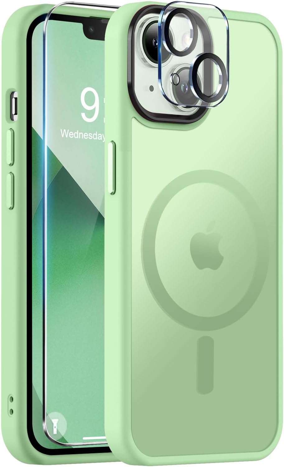 BossKiss iPhone 13 Magnetic Case, Light Green Translucent Matte, Compatible with MagSafe, Screen & Camera Protector