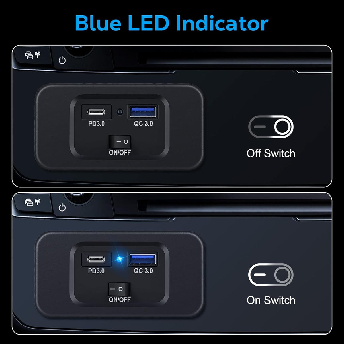 Linkstyle 12V USB Outlet, 36W QC3.0 USB-A & 30W PD3.0 USB-C Charger Socket with Blue Indicator for Marine Trunk
