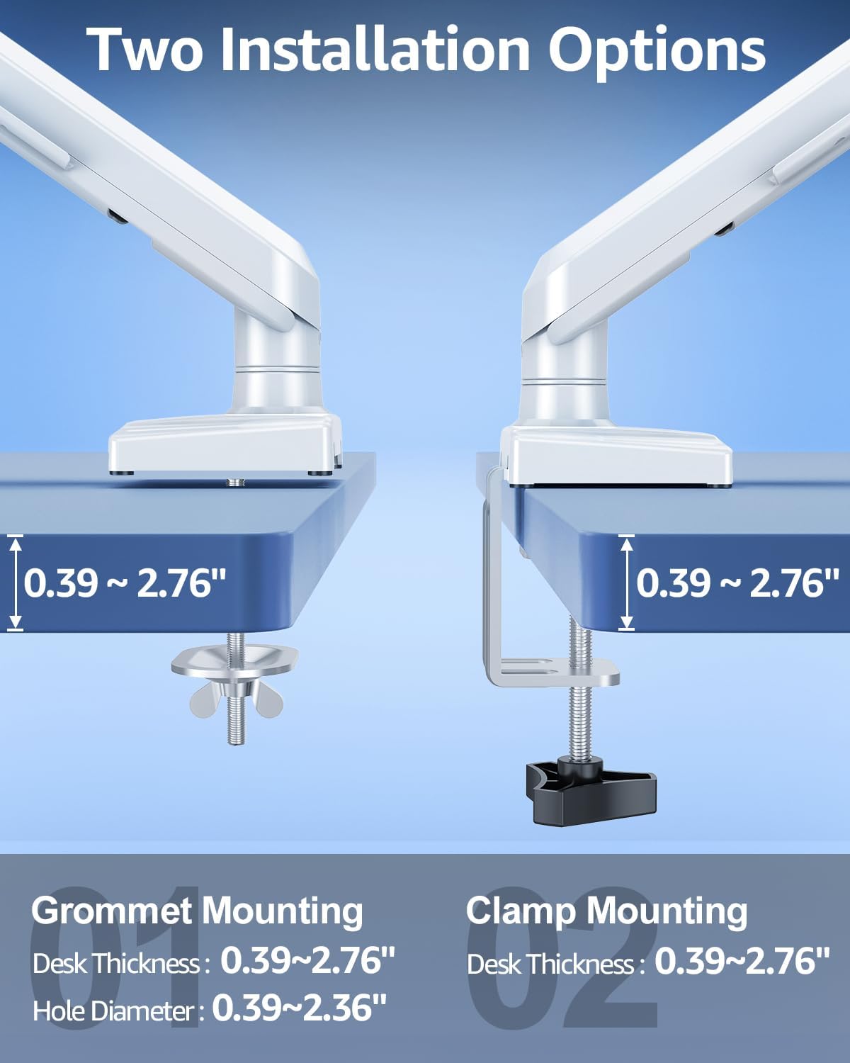 Single Monitor Mount for 22 24 27 32 inch Screen, Gas Spring Arm Holds 4.4-22 lbs, Monitor Desk Mount, Gaming & Home Office Use, VESA 75x75mm & 100x100mm, Freelift Pro White